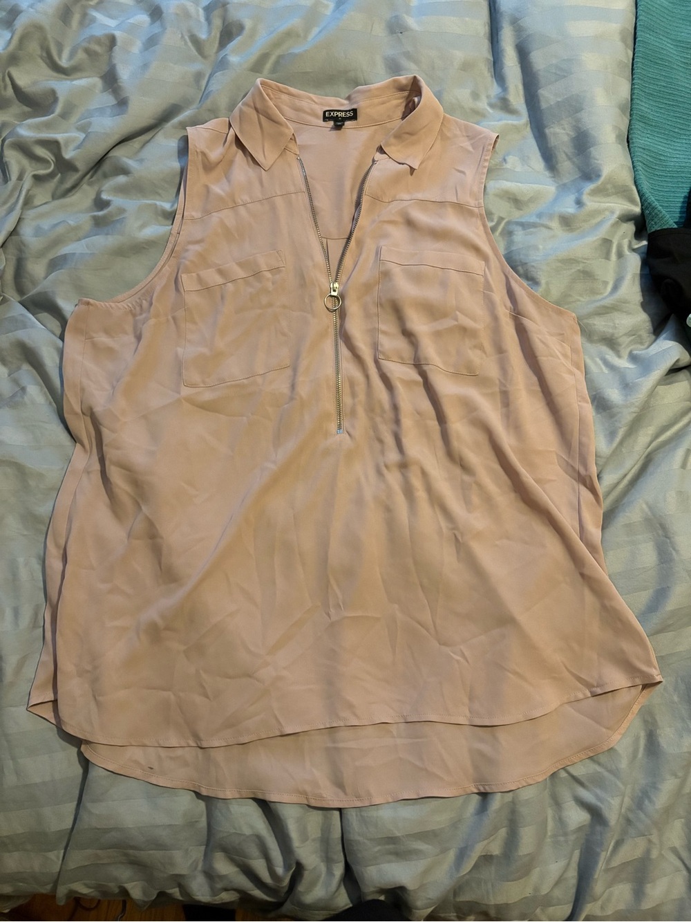 Express zip up sleeveless shirt blush soft pink top XL extra large